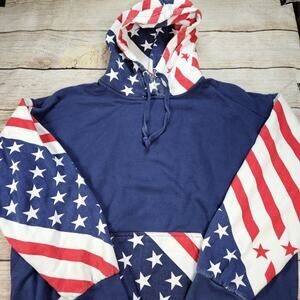 Men's American Flag Hoodie Red White & Blue 4th Of July Patriotic Size Large